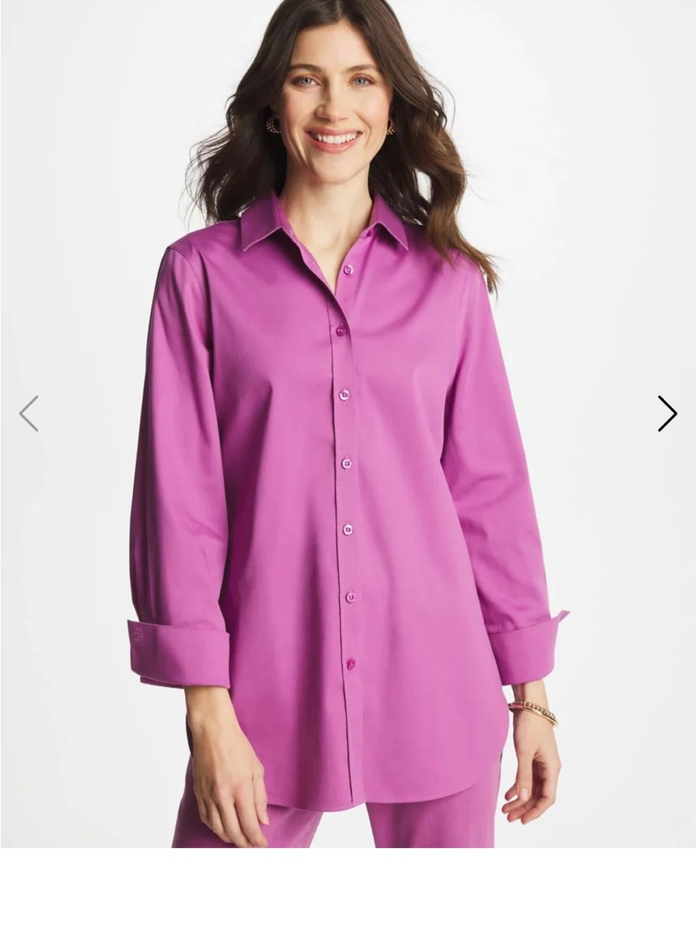Chicos No Iron Stretch Magenta Button-Down Shirt Chicos Size 3